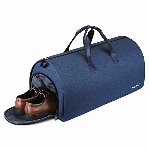 Gonex Garment Bag Carry on Duffle Suit Bag with Shoe Pocket, Convertible Hanging Duffel Travel Suitcase for Men Women Blue