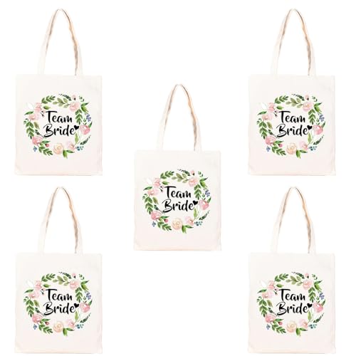 Sac en toile Team Bride TRIXES floral en coton pour ranger les essentiels de mariage