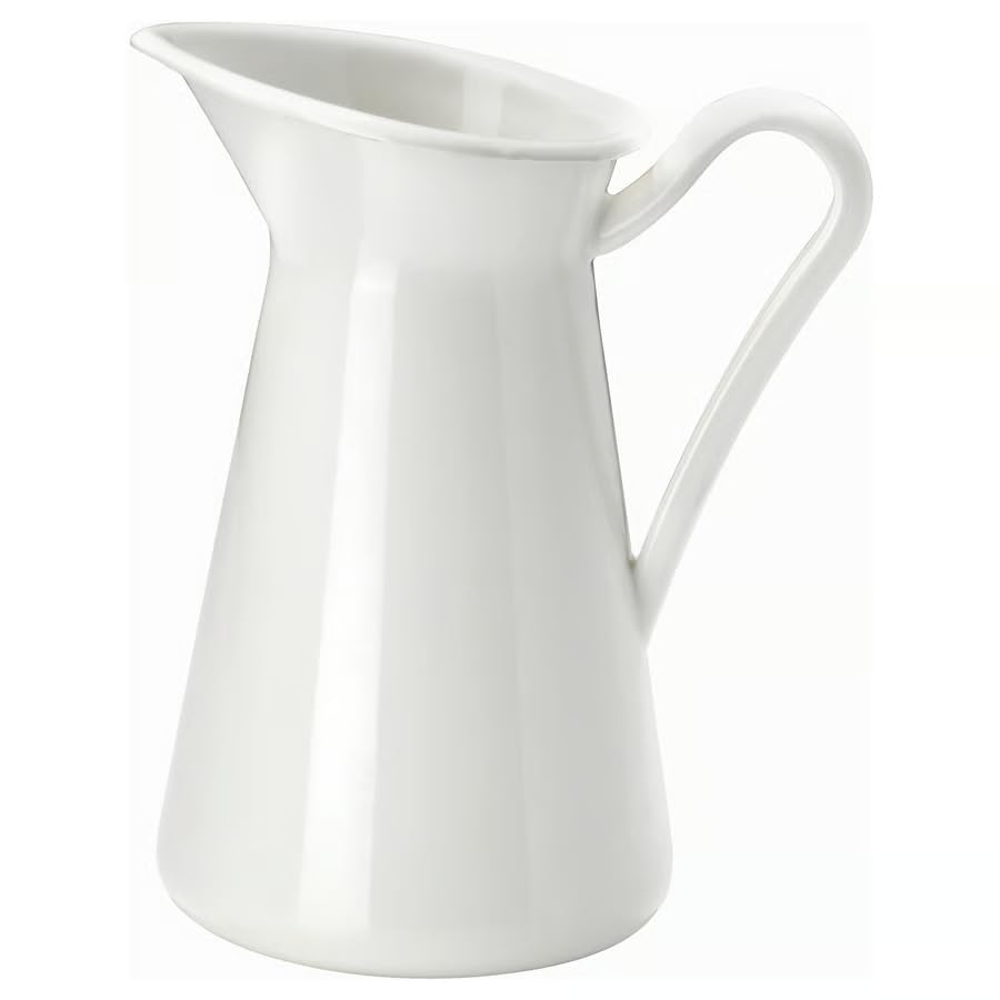 White Metal Vase Jug – 2-in-1 Enamel Steel...