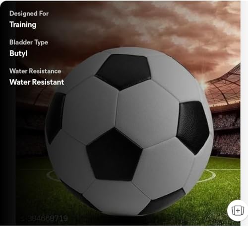 Image of Premium Training Football Size 5 Butyl Bladder Water Resistant, High Bounce Durable PU Leather Match Ball for Kids & Adults Ideal for Turf Ground & Outdoor Sports Practice (Black & White)