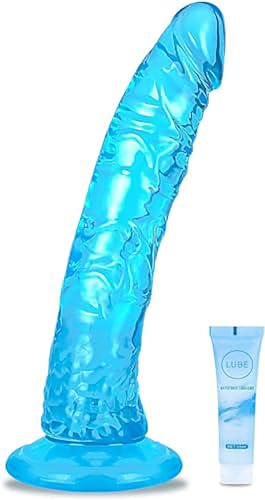 7.87in Soft Realistic Dildo, Flexible Jelly Penis with Strong Suction Bas, Adult Sex Toys for Hands-Free Play, G Spot Anal Dildo Sex Toy for Men Women Couples or Beginer - M Blue