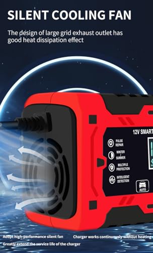 Image of 6A 12V Car Battery Charger, Car Battery Charger with 10 Levels Charging and LCD Display for LiFePO4, AGM, Gel, SLA and Lead-Acid Batteries
