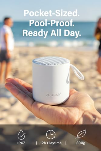 Image of FUNLOGY Portable Mini2 Bluetooth Speaker, Wireless Portable Speaker with Deep Bass, IPX7 Waterproof, TWS Stereo Pairing, Built-in Mic, Small Speaker for Shower, Outdoor, Travel, White