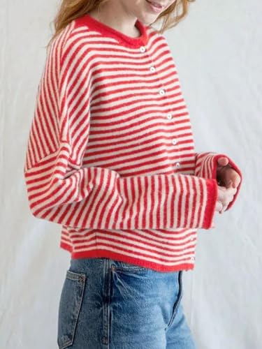 Women's Striped Cardigan Sweaters Long Sleeve Button Down Cropped Knit Lightweight Sweater3