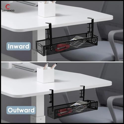 Image of Crysendo Under Desk Cable Management Tray | Mesh Desk Cord Organizer, Computer Cable Rack for Office | 15 inch Metal Cable Tray with Adjustable Clamp for Home (Black) (Free Spiral Included)