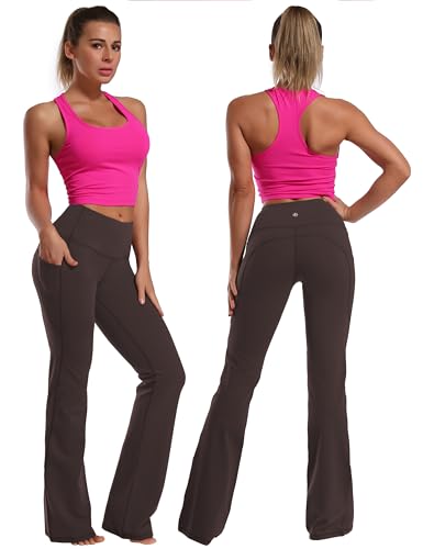 Image of BUBBLELIME 29 inch /31 inch /33 inch /35 inch /37 inch Women High Waist Bootlegs Yoga Pants Tummy Control Bootcut Workout Flared Out Pockets