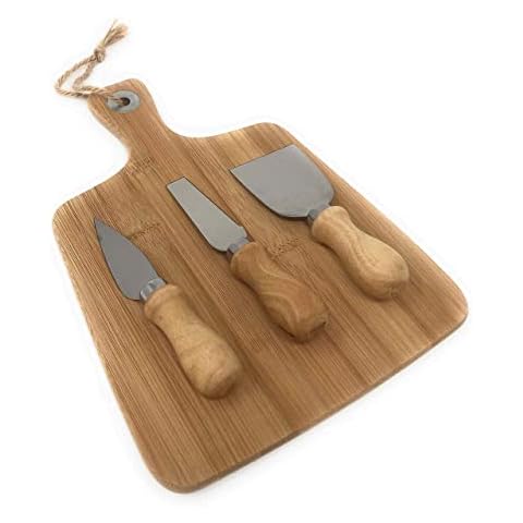 Juego de 4 utensilios de queso con tabla de cortar de bambú Cover