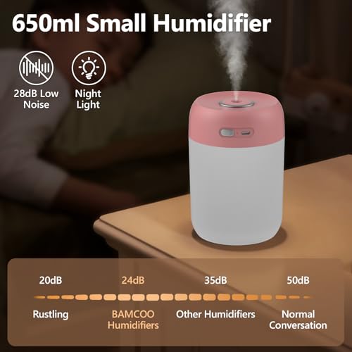 Image of Portable Small Humidifier, 650ml Plant Humidifier, Deep Pink