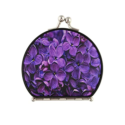 Xigua Spring Lilac Purple Floral Compact Makeup Mirror With Magnification Lens, Portable Travel Makeup Mirror, Elegant Handheld Folding Mirror For Handbag, Purse, Pocket #TOP25