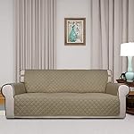 PureFit Reversible Quilted Sofa Cover, Water Resistant Slipcover Furniture Protector, Washable Couch Cover with Non Slip and Elastic Straps for Kids, Pets (Oversized Sofa, Beige/Beige) - Image 2