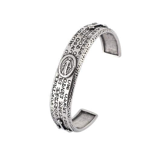 Virgin Mary Cross Bracelet - Virgin of Guadalupe Scriptures Stainless Steel Bangle - Religious Catholic Gifts