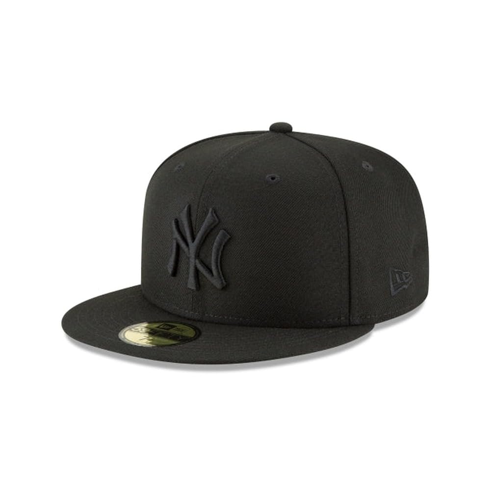 New Era MLB 59FIFTY New York Yankees Baseballkappe, Schwarz auf Schwarz, authentische Kollektion, angepasste Baseballkappe