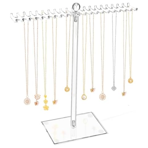 OAOLEER Acrylic Necklace Organizer, Clear Necklace Holder Stand, Jewelry Organizer Display Hanger Rack with Bilateral Hooks for Necklaces Pendant Bracelets Ring (Tall 11.6 in) Cover