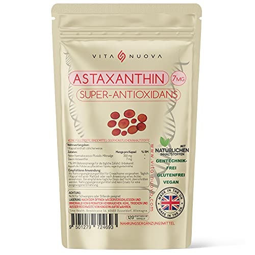 Astaxanthin - Haematococcus Pluvialis - 7 mg - Optimale Dosis - Super-Antioxidans - 100% rein, natürlich bioverfügbar 4-Monatsvorrat - 100% Natürlich (120 Stück (1er Pack))