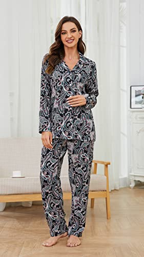 Heartnice Floral Print Pajamas For Women, Long Sleeve Pajama Sets Button Down Loungewear Pjs Soft With Pockets (Black Paisley Floral 2Xl) #TOP3