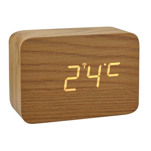 TFA Dostmann Clocco 60.2549 budzik radiowy o wyglądzie drewna, tworzywo sztuczne, dł. 100 x szer. 41 x wys. 70 mm (jasno
