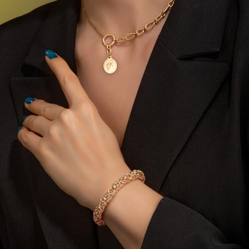 FEGER 14K Gold Byzantine Link Chain Bracelet for Women and Men Stackable Gold Bracelets Gift (6.5''-8.5'')2