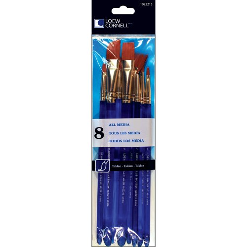 Loew-Cornell All Media Brush Set, Taklon, Round 4, 6, Shader 2, 4 Fan 4 Wash 5/8, Angular Shader 5 Spotter 5/0