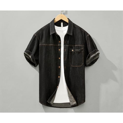 XYGJZ Men's Summer Cotton Shirts Short Sleeve Button Down Casual Denim Shirts2