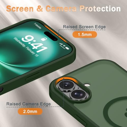 Image of YENAPOON for iPhone 16 Plus Case, Matte Magnetic Phone Cover [with 1 Screen Protector] [Support for MagSafe] [Shockproof Military Grade Protection] Translucent Frosted Back, Sage Green