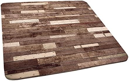 Wooden tablecloth, Wall Floor Textured Planks Panels Picture Art Print Grain Cottage Lodge Hardwood Pattern, Elastic edge, Suitable for catering and kitchen, Fit for 55"x55" square table Brown Beige