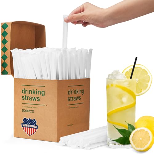 Image of Disposable Plastic Straws,500 PCS Individually Wrapped Black Drinking Straw