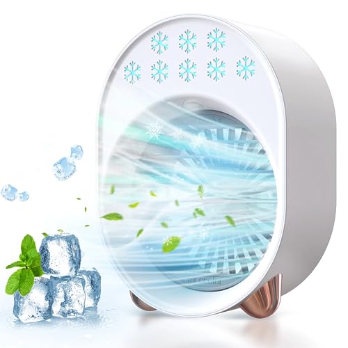 clleylise Portable Air Conditioner,Portable Air Cooler Fan, Personal Household USB Charging AC Small Fan Mini Humidifier Misting Fan 3 Wind Speeds for Home Office(White)