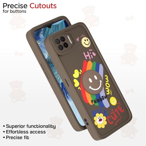 Image of Pikkme Back Cover for Oppo F17 | Soft Silicone| Cute Rainbow Smile & 3D Cartoon Flower Design | Shockproof Raised Camera Protection Bumper Case (Brown)