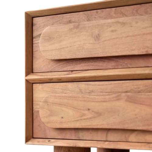 Image of MISAN Boston Solid Wood Bedside Table with Rattan Drawers Mid Century Night Stand for Living Room, Bedroom (X-Hony)