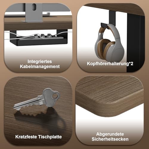 JUMMICO Höhenverstellbarer Schreibtisch 140×70 cm mit Kabelwanne & USB-A – Ansicht 6