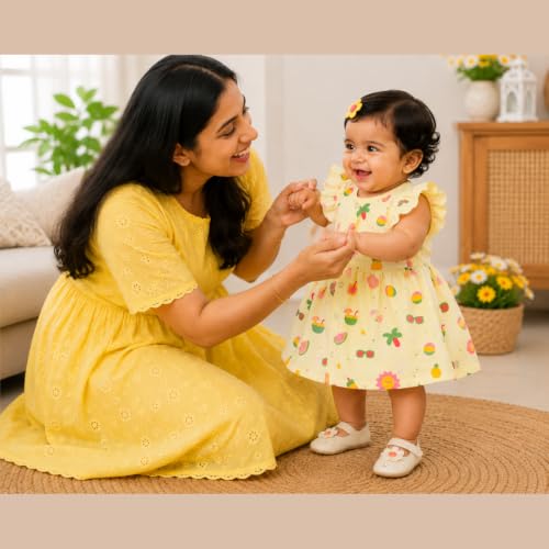 Image of Lilimi Toddler Baby Girl Cotton Muslin Dress, Breathable Flutter Sleeve Button-Front Cute Frocks