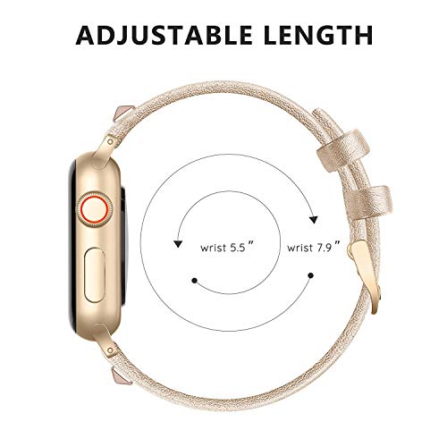 Swees Genuine Leather Band Compatible For Iwatch 38Mm 40Mm 41Mm, Narrow Soft Dressy Stylish Elegant Bling Rivet Stud Bands Strap Compatible For Iwatch Series 7,6, 5, 4, 3, 2, 1 Sports & Edition Women, Champagne #TOP7
