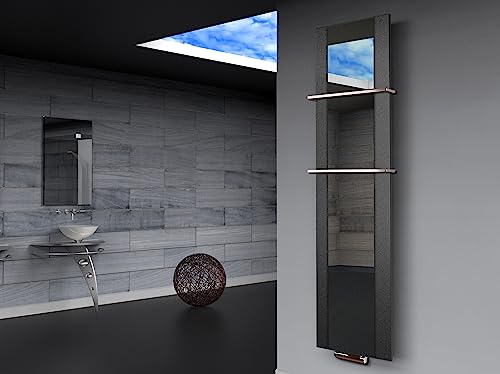 BADHEIZKÖRPER mit Spiegel Design Singapur 3 180x47cm 1118Watt anthrazit - moon +2 Halter 15mm SZAGATO Handtuchwärmer Handtuchtrockner Handtuchhalter Paneelheizkörper vertikal Mittelanschluß