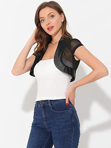 Image of Allegra K Women's Satin Shrug Bolero Cap Sleeve Crop Cardigan | Cap sleeves with cropped length. Open front design. Suitable for wedding, party.