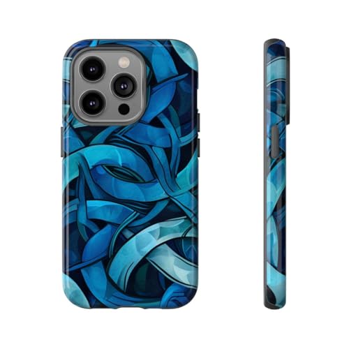 Coque iPhone 14 Pro motif nœud celtique bleu - Protection rigide brillante