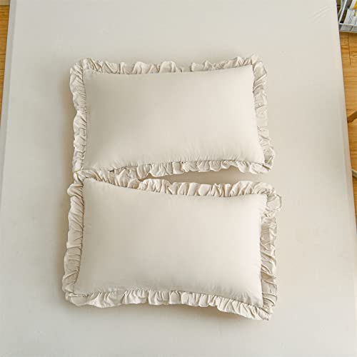 Herside Beige Pillow Shams 2 Pack Light Grey Ruffle Pillowcases Shabby Chic Ruffle Lace Design Soft Microfiber Boho Pillow Cover(Beige,50x75 cm) - Cosy Home Interiors Herside Beige Pillow Shams 2 Pack Light Grey Ruffle Pillowcases Shabby Chic Ruffle Lace Design Soft Microfiber Boho Pillow Cover(Beige,50x75 cm) - Image 2