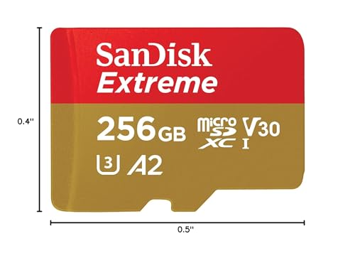 SanDisk 256GB Extreme microSDXC UHS-I Memory Card with Adapter - Up to 190MB/s, C10, U3, V30, 4K, 5K, A2, Micro SD Card - SDSQXAV-256G-GN6MA