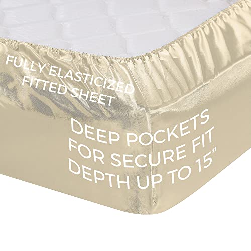 Satin Sheets California King [4-Piece, Ivory] Luxury Silky Bed Sheets - Extra Soft 1800 Microfiber Sheet Set, Wrinkle, Fade, Stain Resistant - Deep Pocket Fitted Sheet, Flat Sheet, Pillow Cases #TOP3