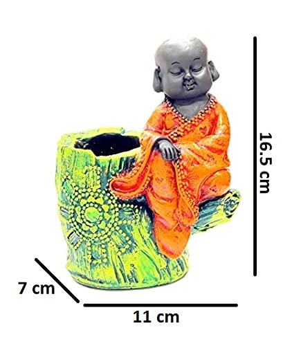 Image of AUGEN Pen Stand Decorative Hand Painted Pink Buddha Design Stationery Holder | Gift Item | Table Top Decor (2048)