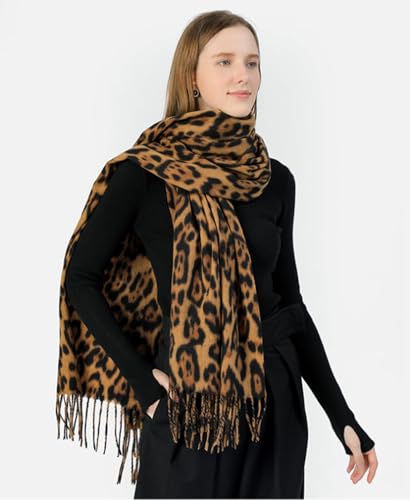 Women's Leopard-Print-Winter-Scarf Soft Cashmere Feels Warm-Shawl Scarves Long Blanket Wraps2