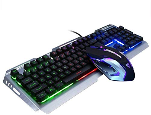 Image of Wired Gaming Keyboard Mouse Combo RGB Rainbow LED Backlit for Gamer | Metal Frame USB port Wired Color Changing Compatible with Xbox 1 One PS4 Teenage Boy Birthday Christmas Gift