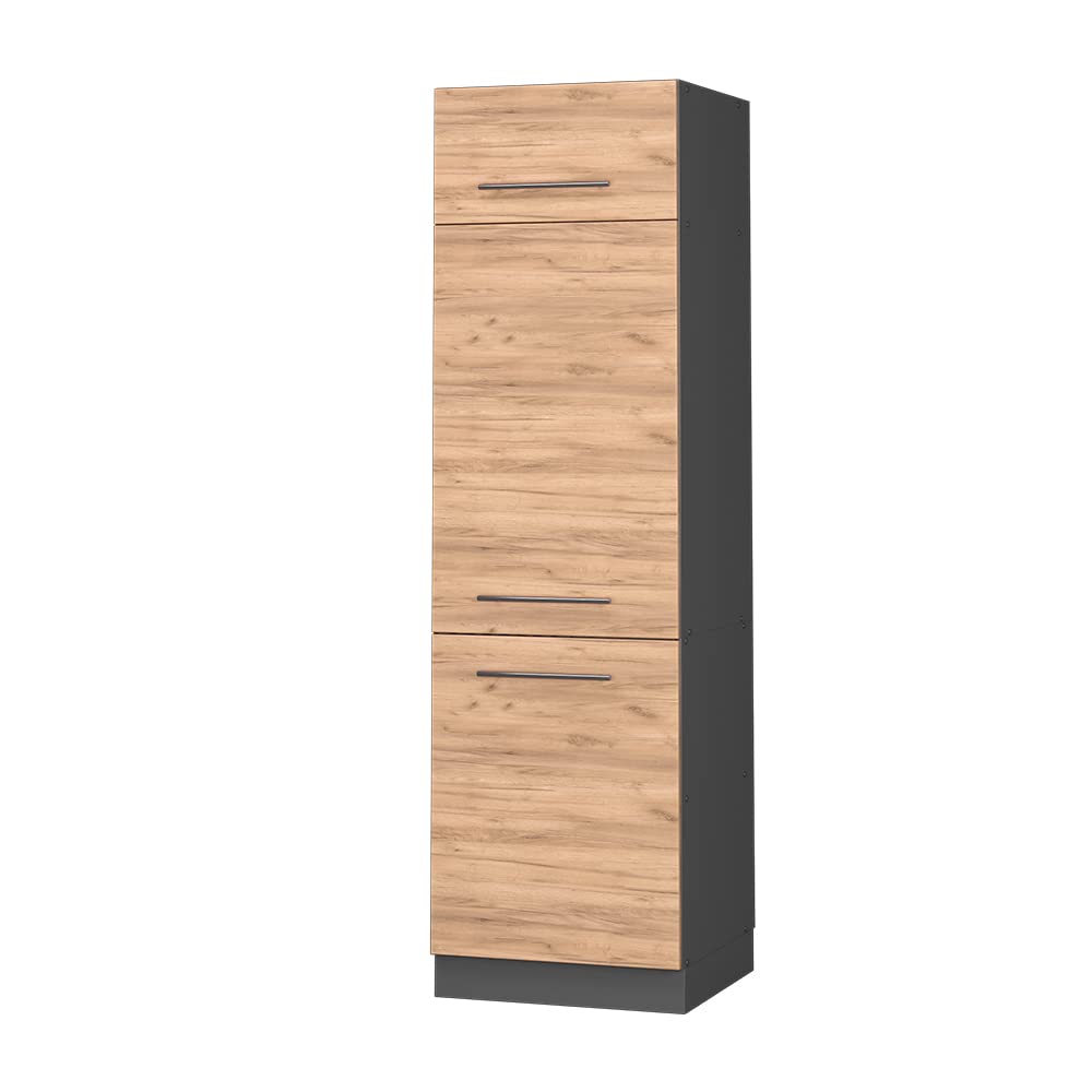 scaffetto per frigorifero in legno marrone con porte in metallo