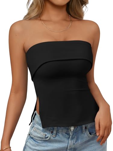 AUTOMET Going Out Tube Tops for Women 2026 Trendy Spring Summer Off Shoulder Backless Cute Work Shirts Vacation Top Y2k Outfits Clothes Fashion Black S