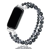 C&L アクセサリー ブレスレット レディース Fitbit Luxeバンド対応 ビーズリストバンド 調節可能な宝石交換用ストラップ Fitbit Luxe用 (スノーフラックオブシディアン)