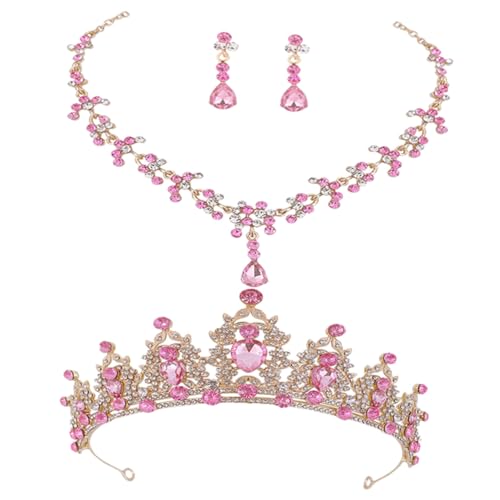 Pendientes de boda y collar con tiara de novia en oro rosa para evitar accesorios descoordinados