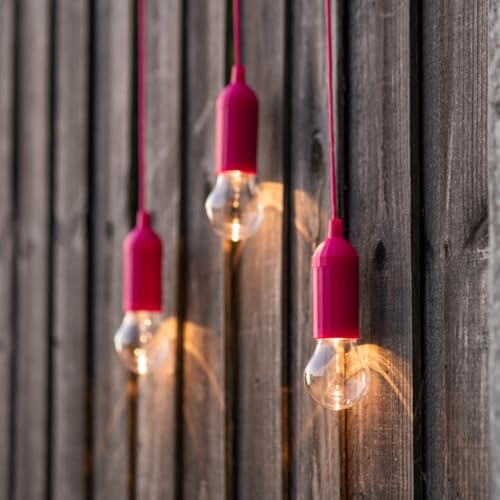 Auraglow Battery Operated Outdoor Pendant Pull Cord Rope LED Lights – Ideal for Garden Parasol, Gazebo, Pergola or Indoor - Pink - 6 Pack