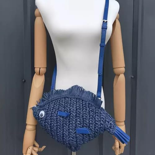 Fish Shaped Straw Shoulder Bags Handmade Paper Woven Crossbody Bag Cute Summer Beach Bag Novelty Holiday Purses3