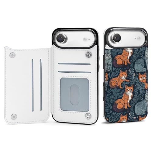 Étui portefeuille chat iPhone 17 - Coque fine antichoc avec porte-cartes mixte