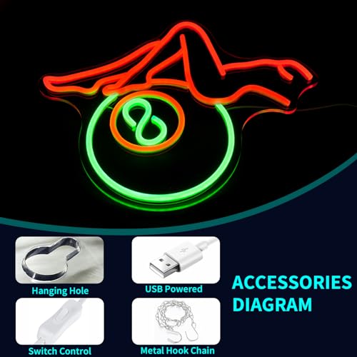 Image of Billiards Lady Neon Sign, JGHTURIE Back Led Neon Signs for Wall Decor - Red Light Up Sign Preppy Girls Bar Pool Table Accessories Game Room Birthday Party Decor Gift USB Powered
