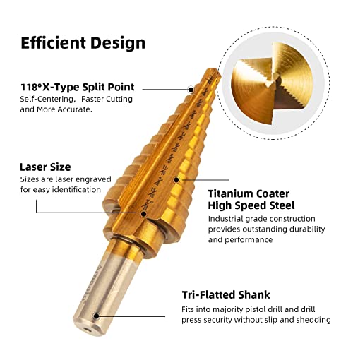Amoolo AST1909-3PCS Titanium Step Drill Bit Set thumb #2